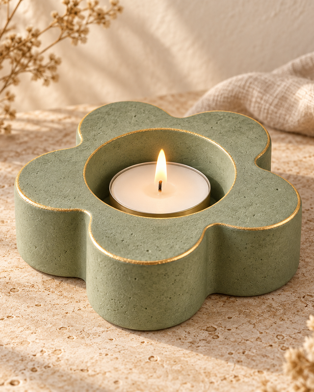 Floral Concrete Tealight Holder